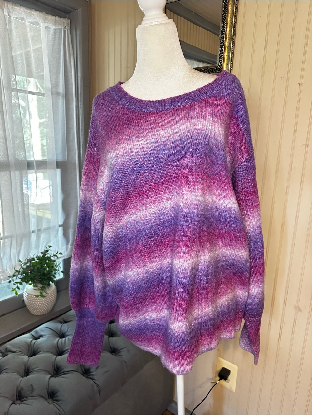 Karen Kane 2X NWT Fuzzy Ombre Wool Blend Sweater Purple Pink Sleeve MSRP $139